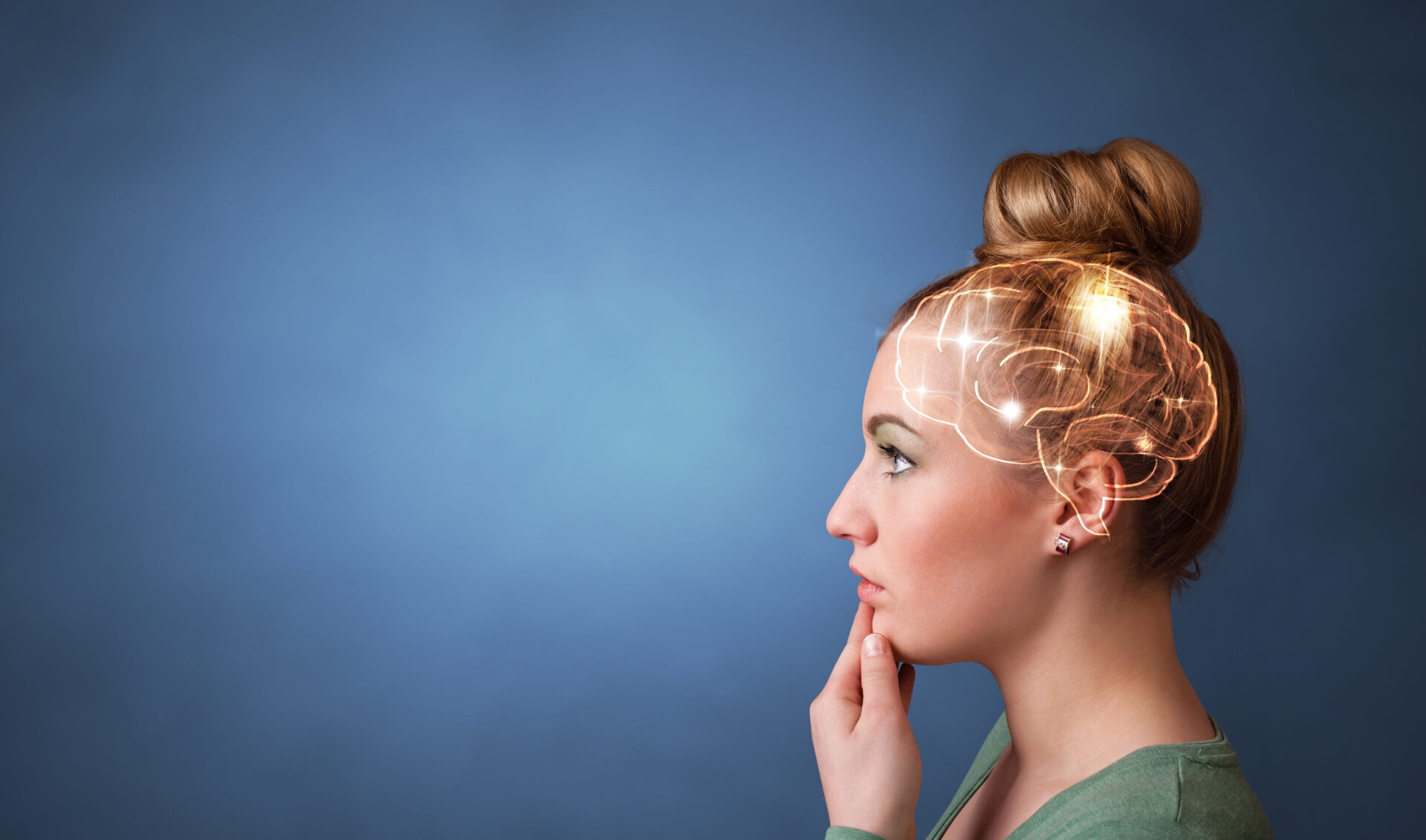 A lady and an outline of her brain